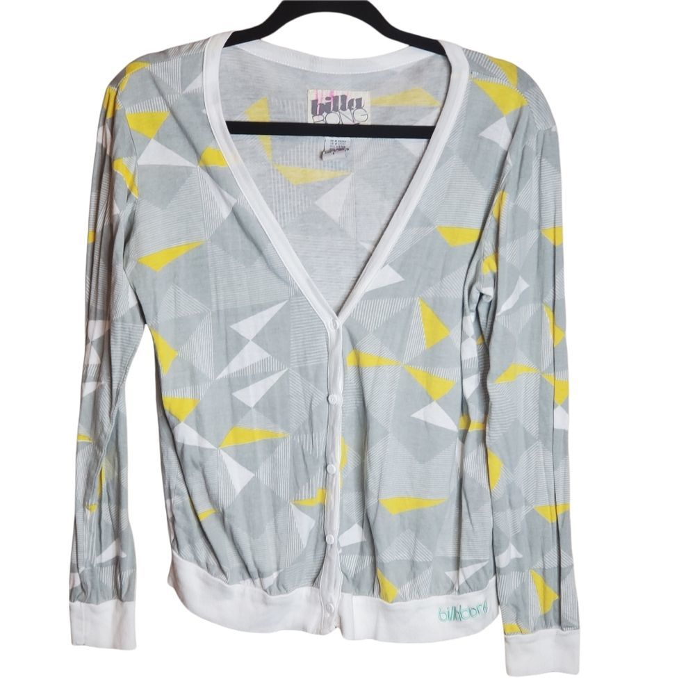 Billabong Women's Gray Yellow Button Down Cardigan Cotton/Modal Blend Size Large